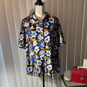 Modcloth Blue and Orange Floral Button Down Shirt